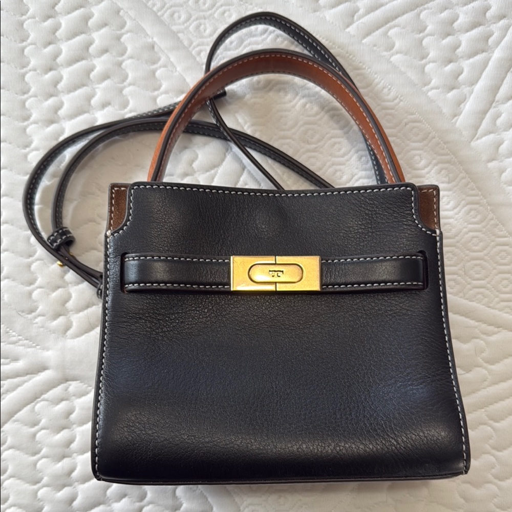 Elegant Black and Brown Leather Handbag